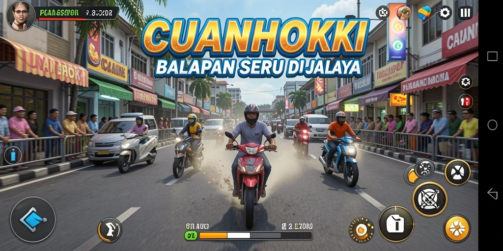 Screenshot gameplay CUANHOKI yang menampilkan aksi balap mendebarkan.