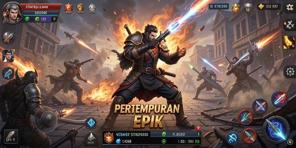 Tampilan gameplay ID098 yang menampilkan strategi pertempuran epik.