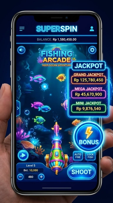 Tampilan antarmuka pengguna aplikasi superspin yang menarik.