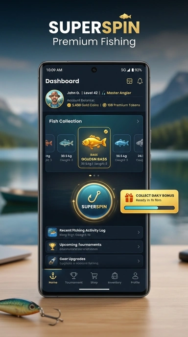 Screenshot aplikasi superspin yang menunjukkan berbagai kategori tersedia.